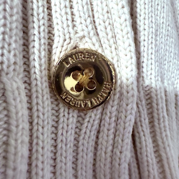 Lauren Ralph Lauren Women's Cardigan Ivory Ribbed Trim Patch Pockets Collared - Picture 4 of 9